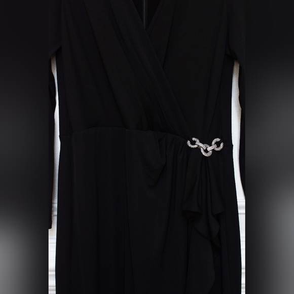 Lauren Ralph Lauren Ruffle Trim Jersey Gown Black Chain Detail Size 14 Formal - Picture 5 of 10